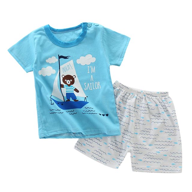 Ropa de niños Conjuntos de algodón Camiseta de manga corta y pantalones cortos Pantalones Estilo1 80-90cm perfke Tops Conjuntos de pantalones de camiseta