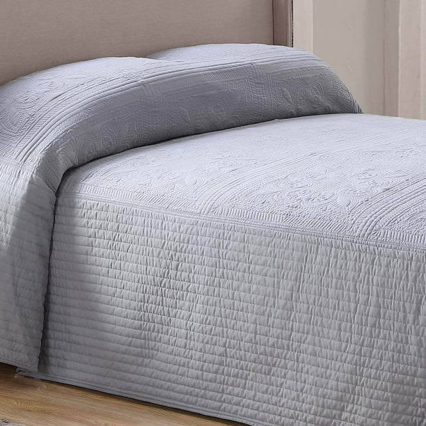 French Tile Quilted Gray Queen Bedspread