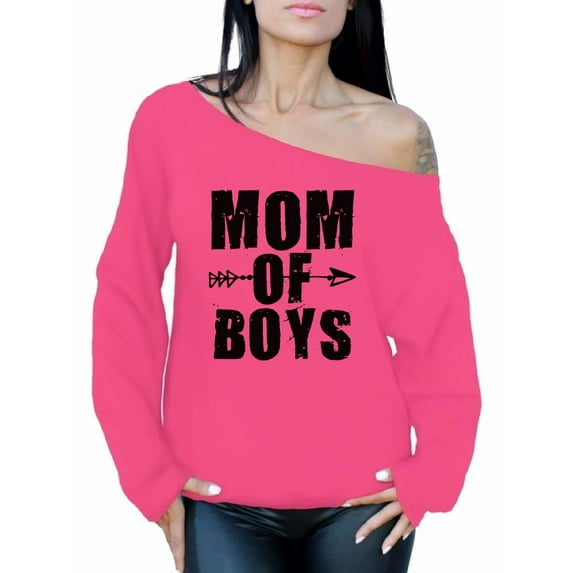 Awkward Styles Women's Mom of Boys Motherhood Mother's Day Graphic Off Shoulder Tops Oversized Sweatshirt Black Arrow