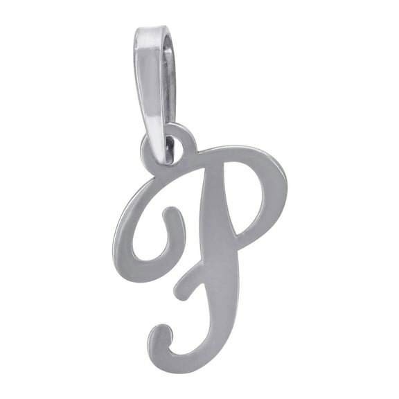 925 Sterling Silver Unisex Cursive Letter Name Personalized Monogram Initial Alphabet P Charm Pendant Necklace 21.3x10.9