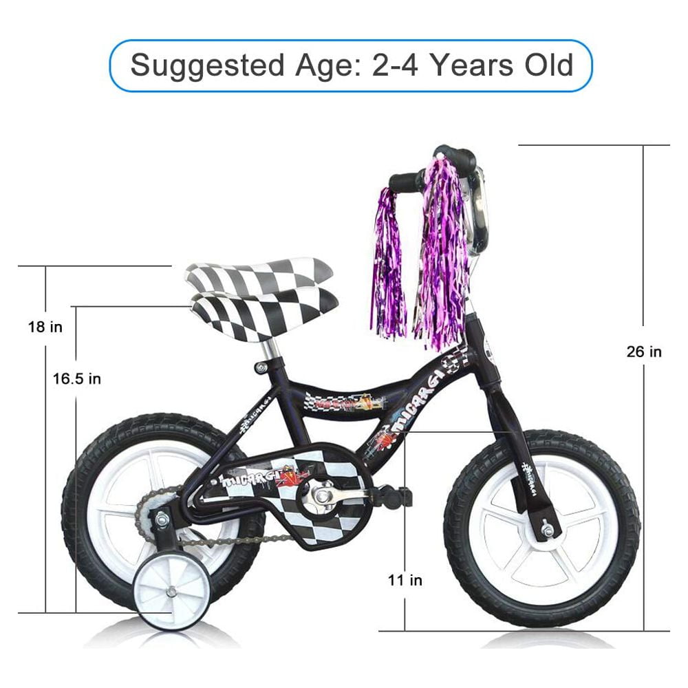 PlayWorld 12 In. Kid's Beginner Bicycle for 2-4 Years Old Boy's and Girl's with Foam Tire for Indoor Use No Brake, Black and White