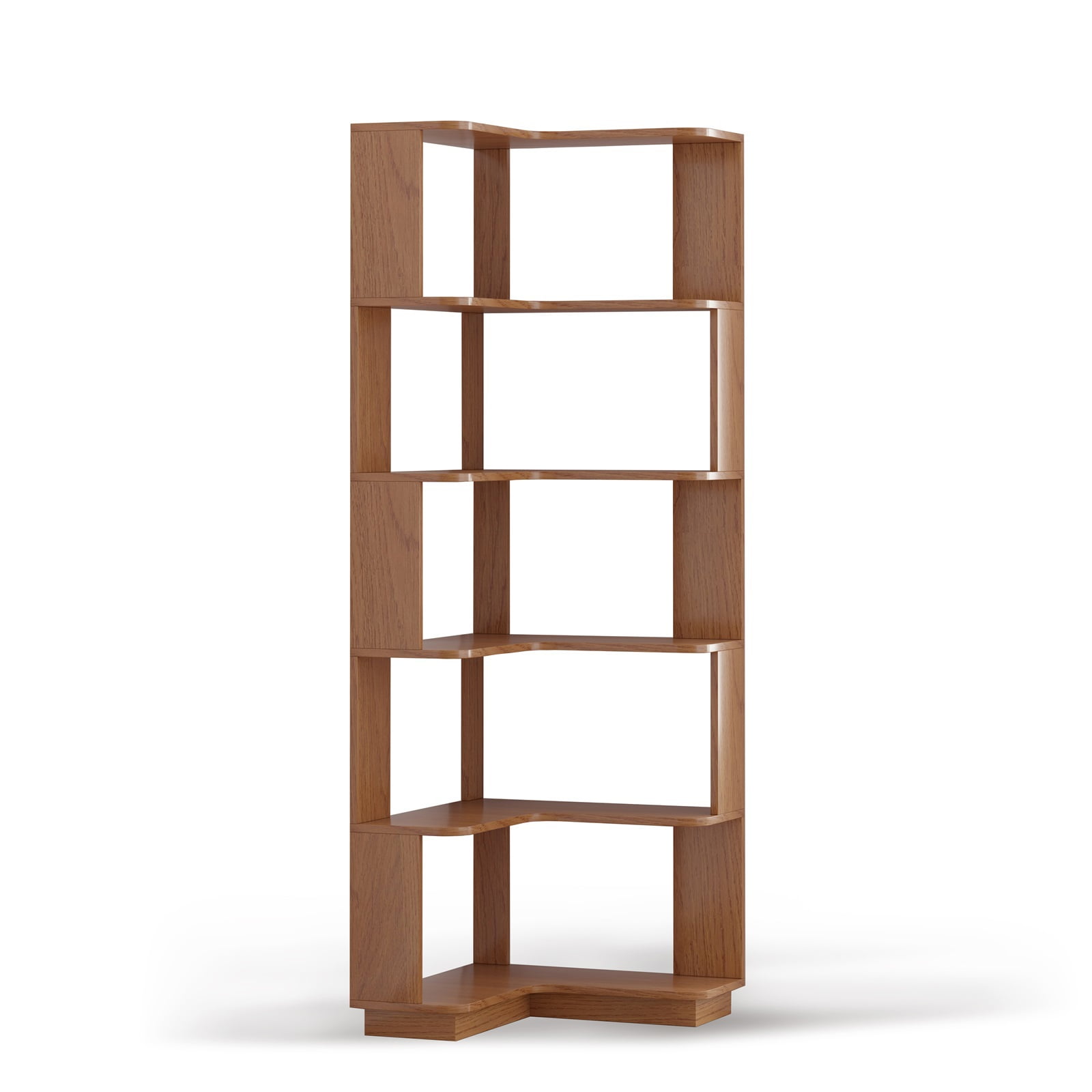 Hommoo 6-Tier Freestanding L-Shaped Corner Bookshelf Display Shelf, Wooden Bookcase Multifunctional Open Storage Rack Organizer, Dark Oak