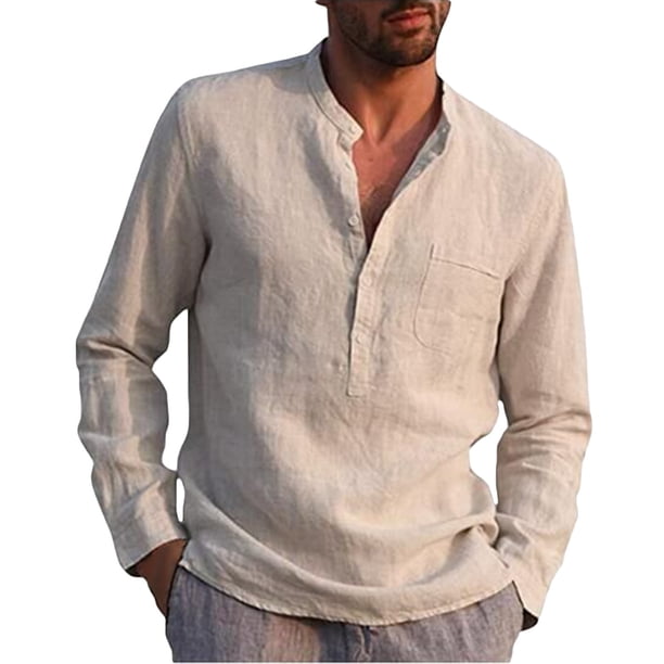 Blusa y camisa de manga larga con cuello alto para hombre, informal, a la moda, con cuello alto, transpirable, de poliéster