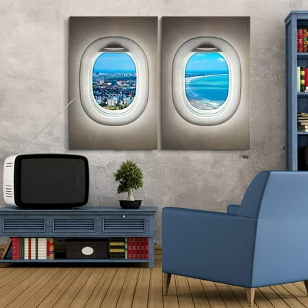 - wall26 - 2 Panel Canvas Wall Art - Bay City Scape Window View Canvas - Giclee Print Gallery Wrap Modern Home Decor Ready to Hang - 24