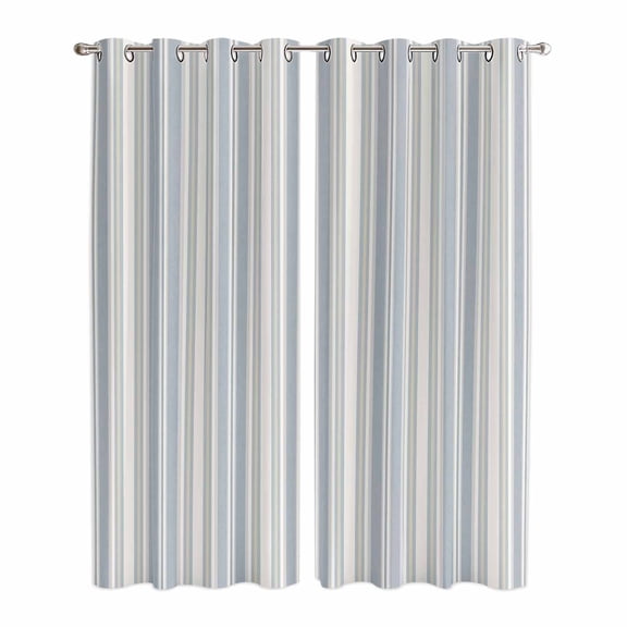 Kitchen Curtains 84 Inch Length 2 Panels, Vintage Stripes Grommets Window Treatment Curtain, Retro Minimalist Lines Pattern Light Blue Thermal Curtains Drapes for Living Room/Bathroom
