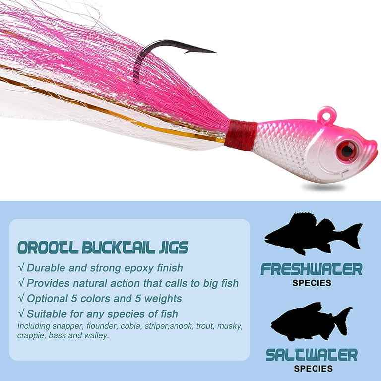 3PCS Bucktail Jigs Saltwater Fluck Lures Assorted Jigs Head Fishing Lures