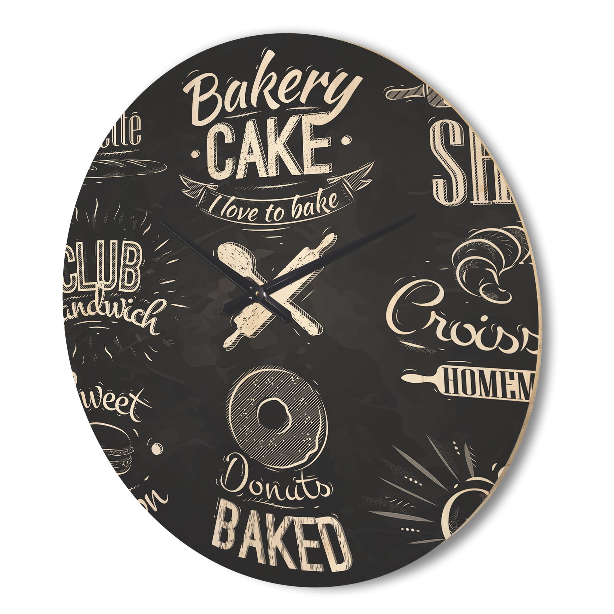 Designart 'Bakery Characters Food Quotes' Modern Wood Wall Clock