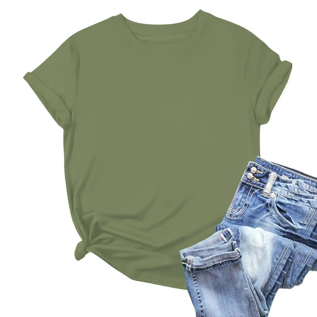Weiqiqre T-Shirts pour Femmes Col Rond T-Shirt Basique - Hauts Mode Été Printemps - T-Shirts Surdimensionnés pour Femmes