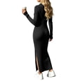 thumbnail image 5 of Tqcoqu Women's Solid Ribbed Knit Maxi Dresses,Lapel V Neck Long Sleeve Slim Fit Dress,Side Slit Business Elegant Maxi Dress,Black Women's S-XXL, 5 of 7