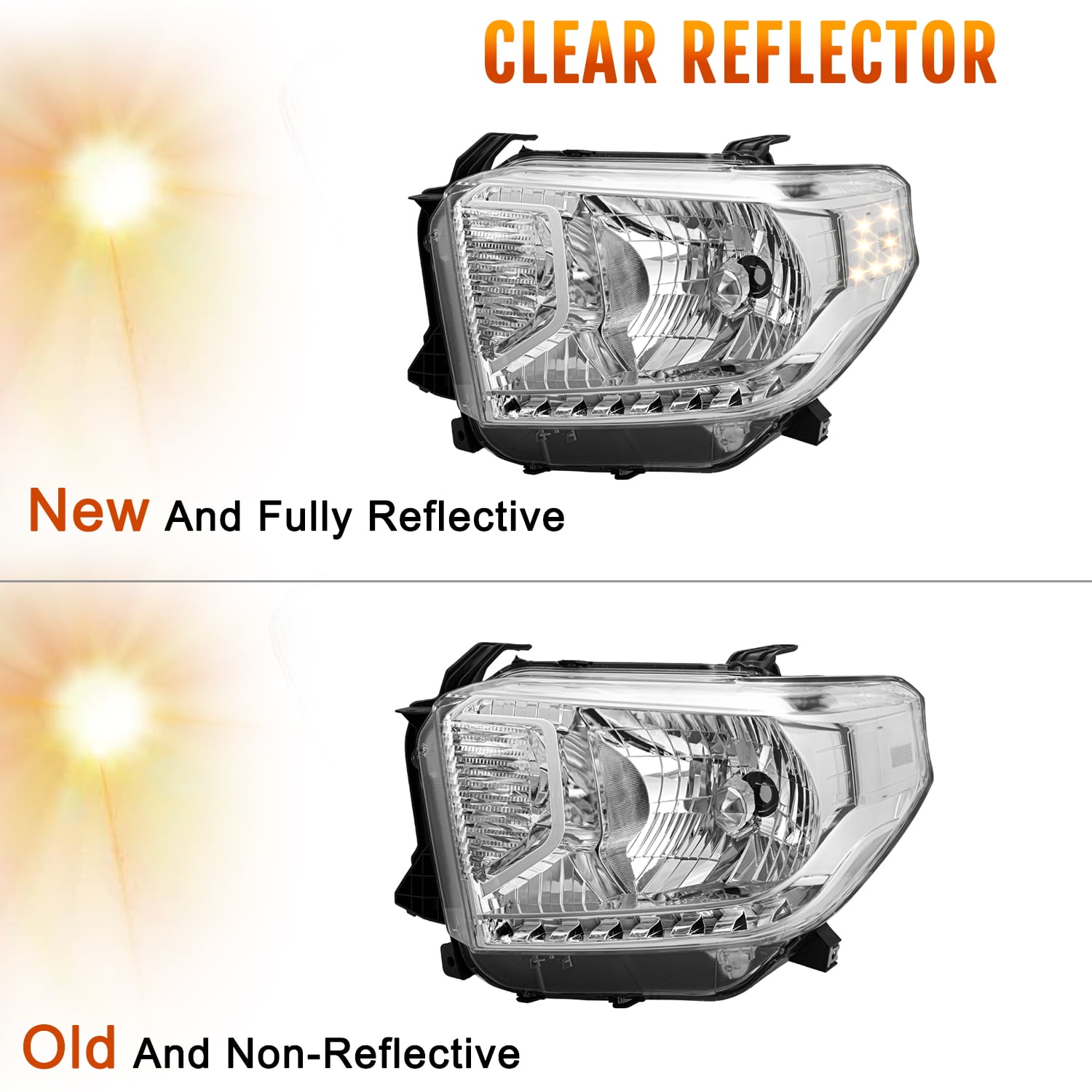 Headlights for 2014-2021 Toyota Tundra[W/oLevel Adapter&DRL] HeadLamps LH+RH