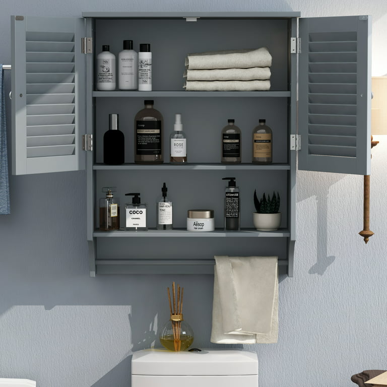 Treocho Wood Wall Cabinet Bathroom Medicine Cabinet Storage with Doors and  Adjustable Shelf Wall Mount for Bathroom, Livingroom, Kitchen, Cupboard
