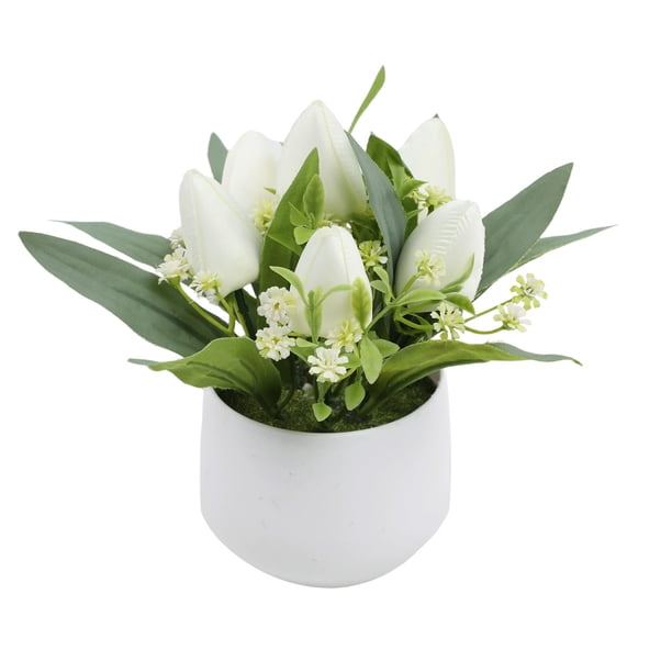 Tulipanes artificiales en miniatura en maceta, bonsái de flores artificiales para decoración de interiores, macetas falsas para escritorio, estante, hogar, oficina, decoración de flores