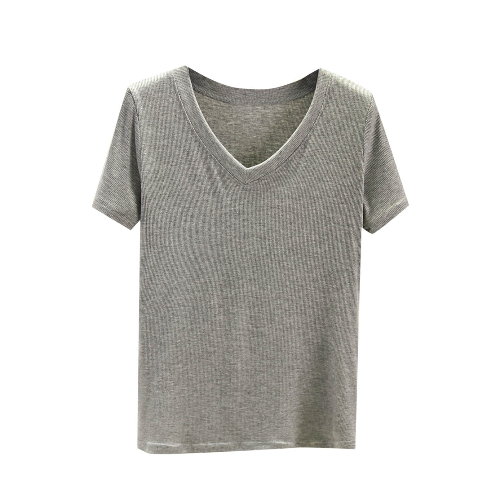ylioge Cotton T Shirts for Women Short Sleeve V Neck Tees Tops Womens Casual Solid Color Pullover Stretchy Basic Going-Out Loungewear Tshirts Shirt