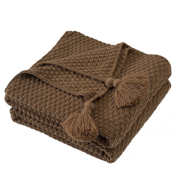 Manta de sofá de punto suave con borla, cama, mantón de siesta de oficina, manta decorativa para sofá, color beige Scienceny LF000016-04B