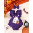 thumbnail image 2 of Suealasg Halloween Baby Girls Overalls Infant Girls Fall Clothes 3 6 12 18 Months Sleeveless Ghost Print Romper Bodysuit Playsuit Headband, 2 of 7