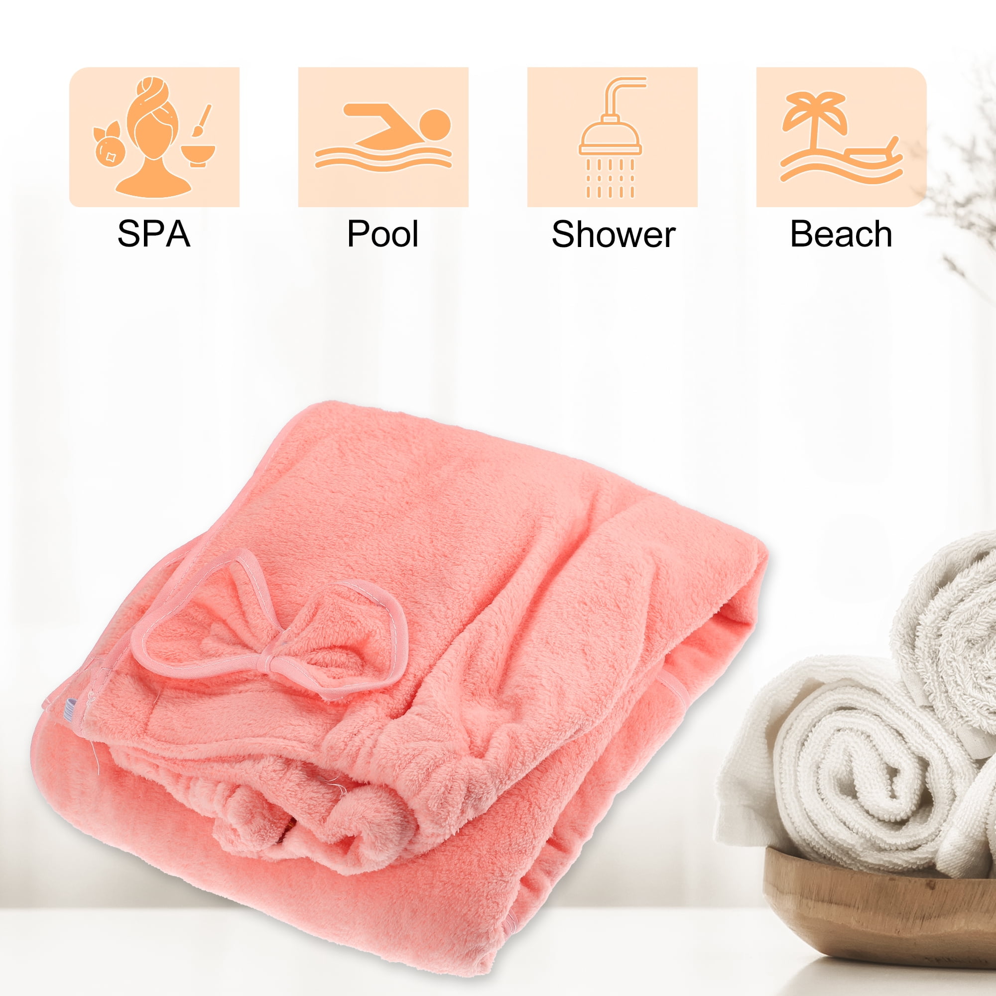 Unique Bargains Bath Wrap Towel for Women Adjustable Closure Shower Wrap with Pocket Pink