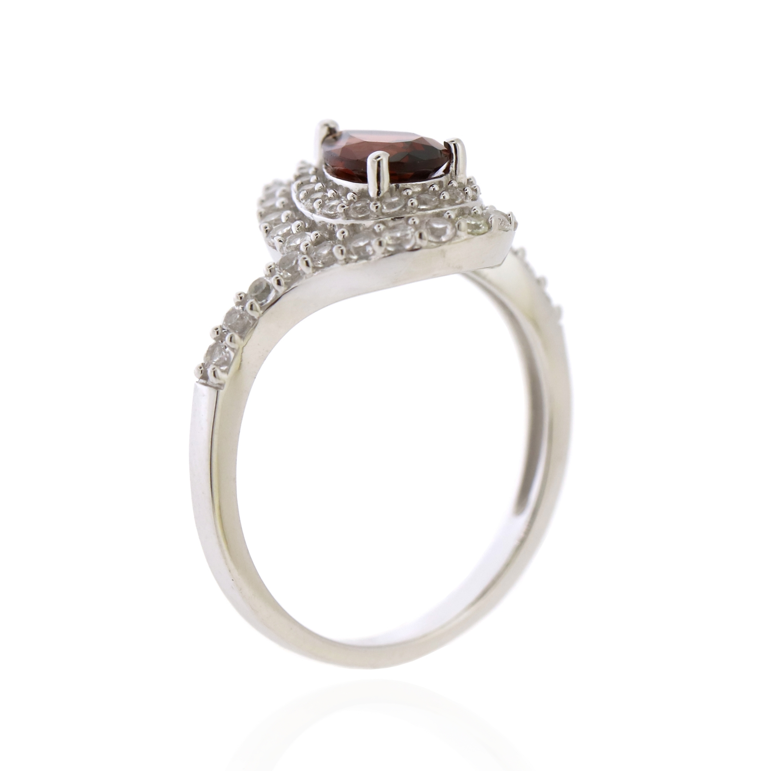 Jay Heart Designs 925 Sterling Silver Garnet and Created White Emerald Ring