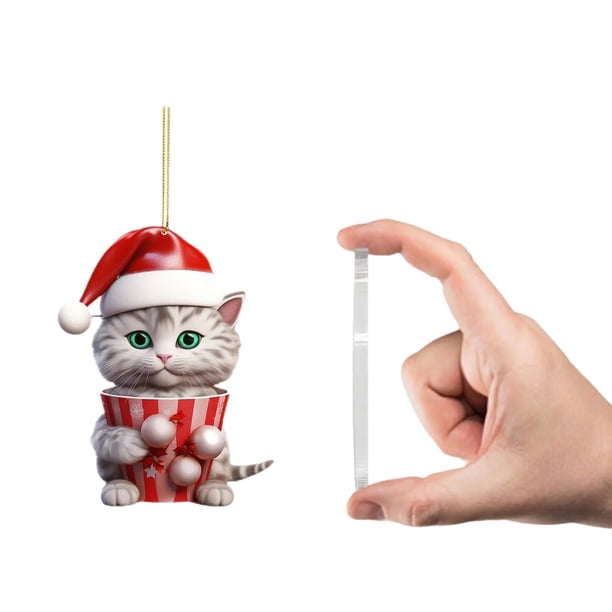 Colgante Navideño con Forma de Taza de Acrílico Plana y Diseño de Gatos.