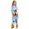 thumbnail image 6 of Gelikeya Girls Pajamas Size 10-12 Halloween Outfits 3 Piece Short Sleeve Tops + Shorts + Pants Nightiewear Pajama Sets (Light Blue, 12-13 Years), 6 of 7
