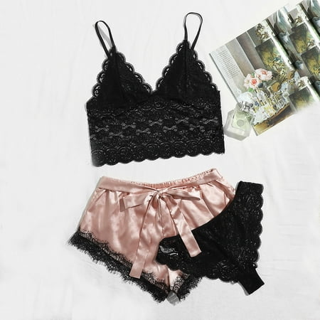 

Women s Lingerie Set Sexy Bra and Panty Set Babydoll 3 Piece Pink S