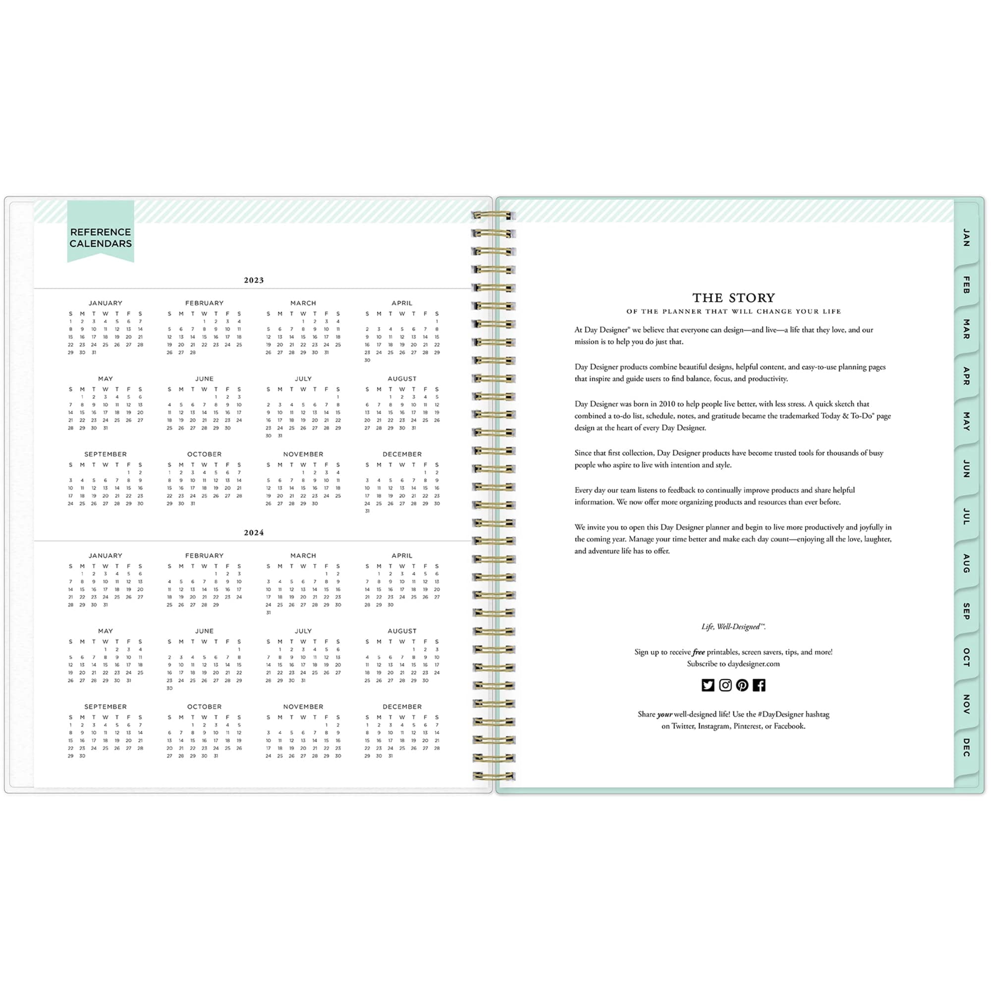 Day Designer Weekly/Monthly Planning Calendar, 8-1/2" x 11", Secret Garden Mint Frosted, January To December 2023, 140101