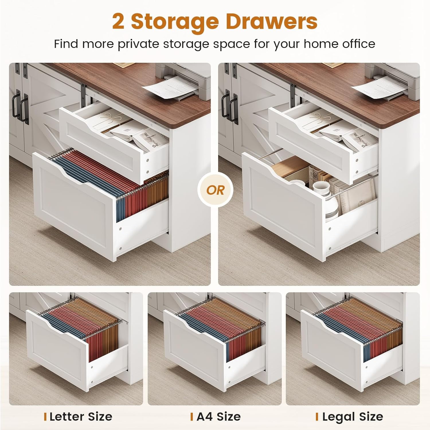 SEDETA Farmhouse L Shaped Standing Desk, 55 inch Height Adjustable Corner Desk with Storage Drawers, Standing Computer Desks with Power Outlets for Home Office, Elegant Computer Desk, White