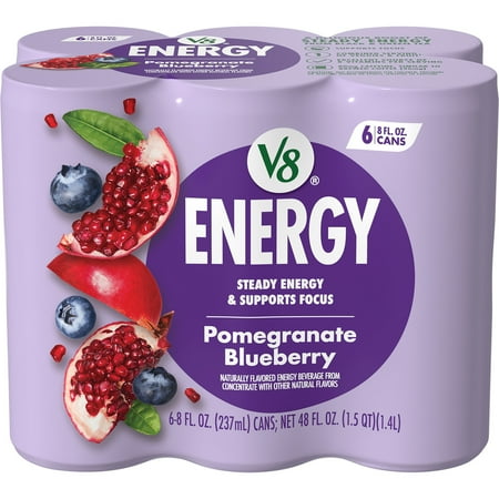 V8 Energy Pomegranate Blueberry Energy Drink, 8 fl oz Can, 6 Pack