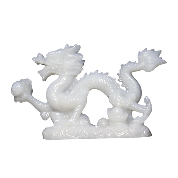 Estatua de dragón de resina de Treasures Fengshui, estatua de dragón de escultura de dragón para gabinete de escritorio de estantería de oficina blanco