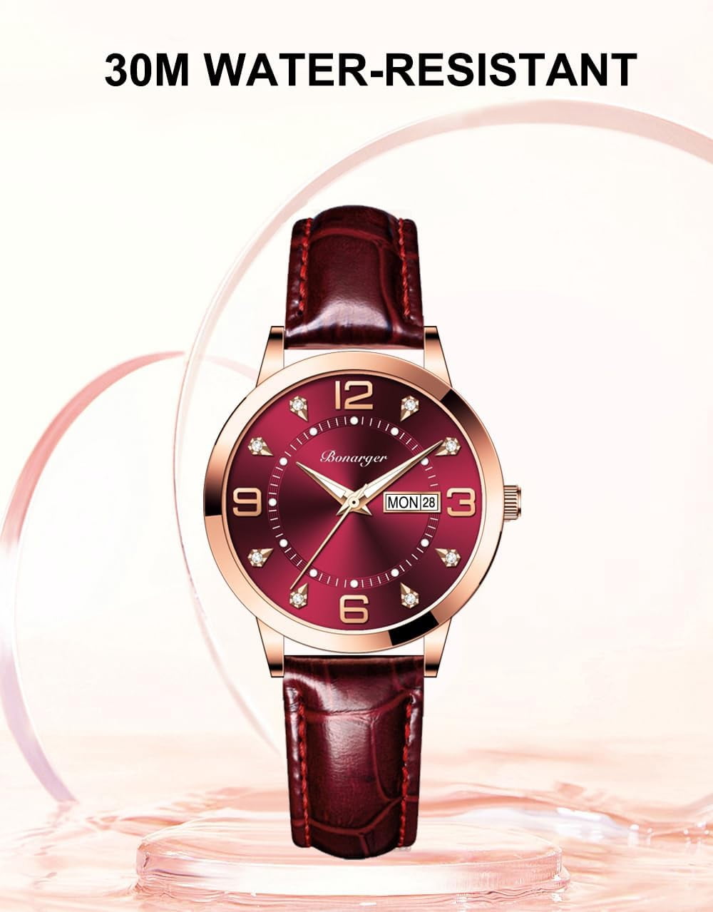 Leather Women Watches Ladies Dress Analog Quartz Date Classic Luminous Leather Strap 3ATM Waterproof Female Wrist Watch