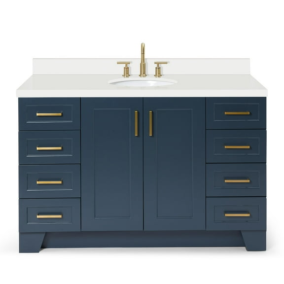 Ariel Taylor 55 In. Oval Sink Vanity With White Quartz Countertop In Midnight Blue