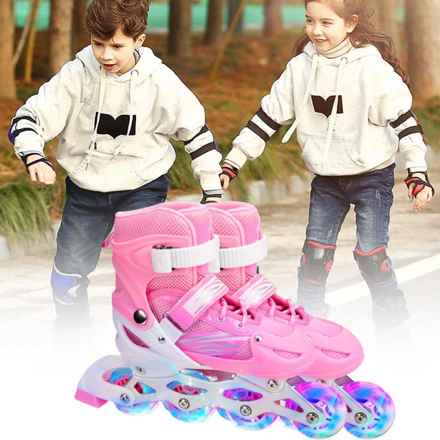Patins à Roulettes 2 en 1 4 Tailles Réglables Patins à Roulettes 2 en pour Enfants et Adultes Patins à Roues Clignotants Extérieurs