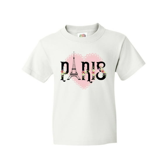 Inktastic Paris Pink Heart Eiffel Tower with Flowers Youth T-Shirt