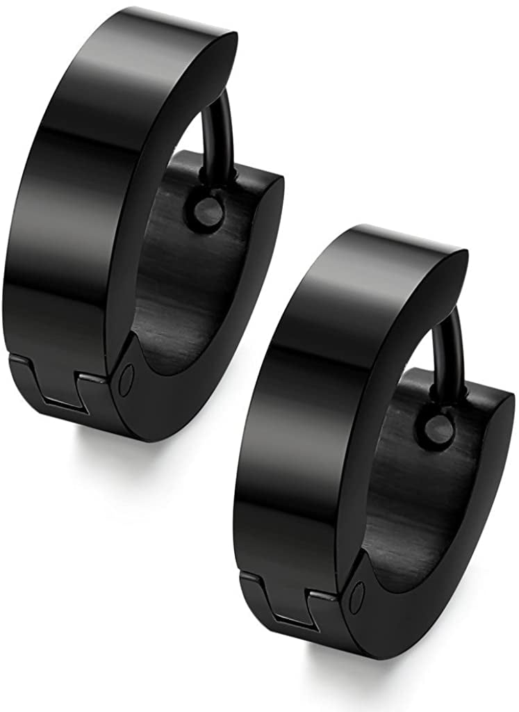 Jstyle Stainless Steel Black Unique Small Hoop Earrings for Men Huggie ...
