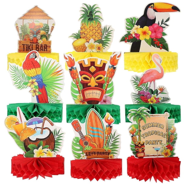 9pcs Hawaiian Honeycomb Ornaments Tropical Party Decorations for Birthdays, Photo Booths & Creative Table Centerpieces