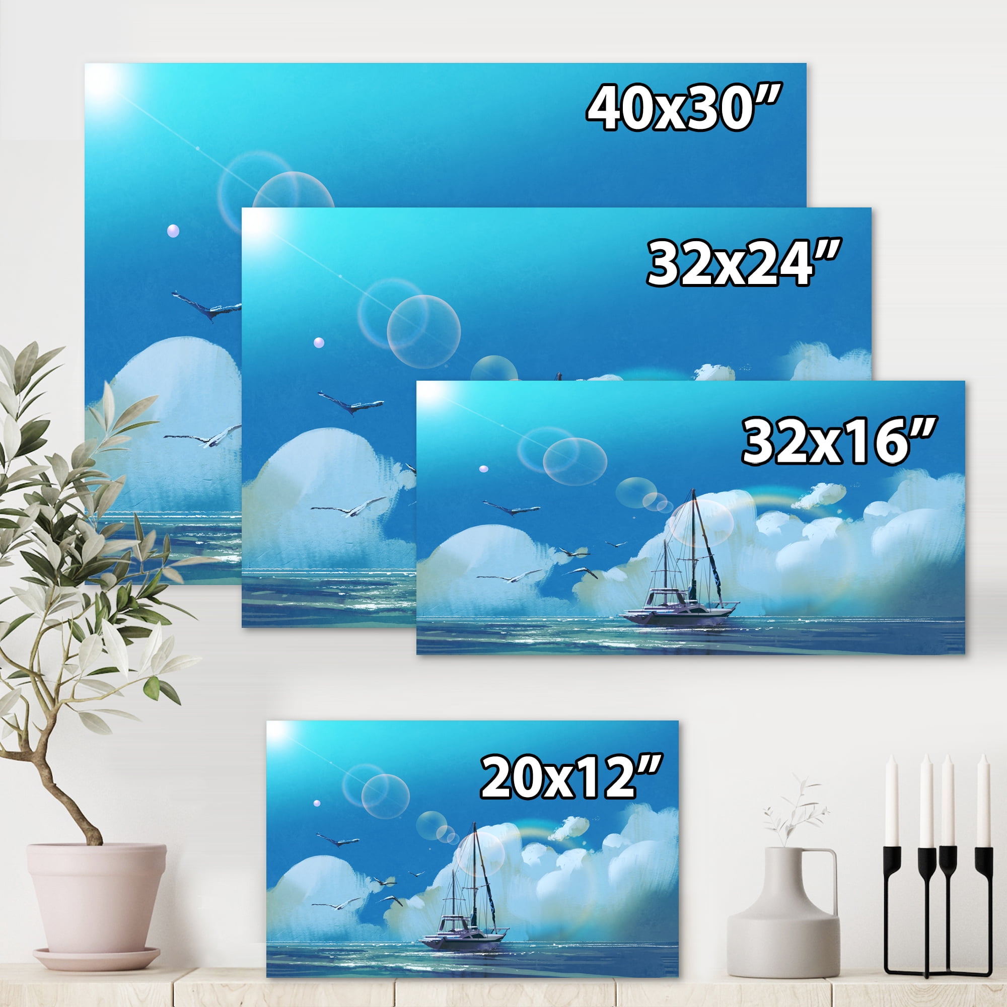 Designart ' The Sailboat On The Blue Sea Against Summer Clouds Sky ' Nautical & Coastal Canvas Wall Art Print