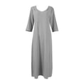 thumbnail image 6 of Loose Cotton Linen Dress Women's Summer Dress Fashion Solid Elegant Atmospheric Straight Dress V-neck Short-Sleeved Long Dresses Women's Clothing Date Night Going Out Dresses Gray M, 6 of 6