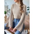 thumbnail image 3 of Women'S Cropped Sweater Knit Long Sleeve Crewneck Soft Pullover Sweater Top Khaki S, 3 of 8