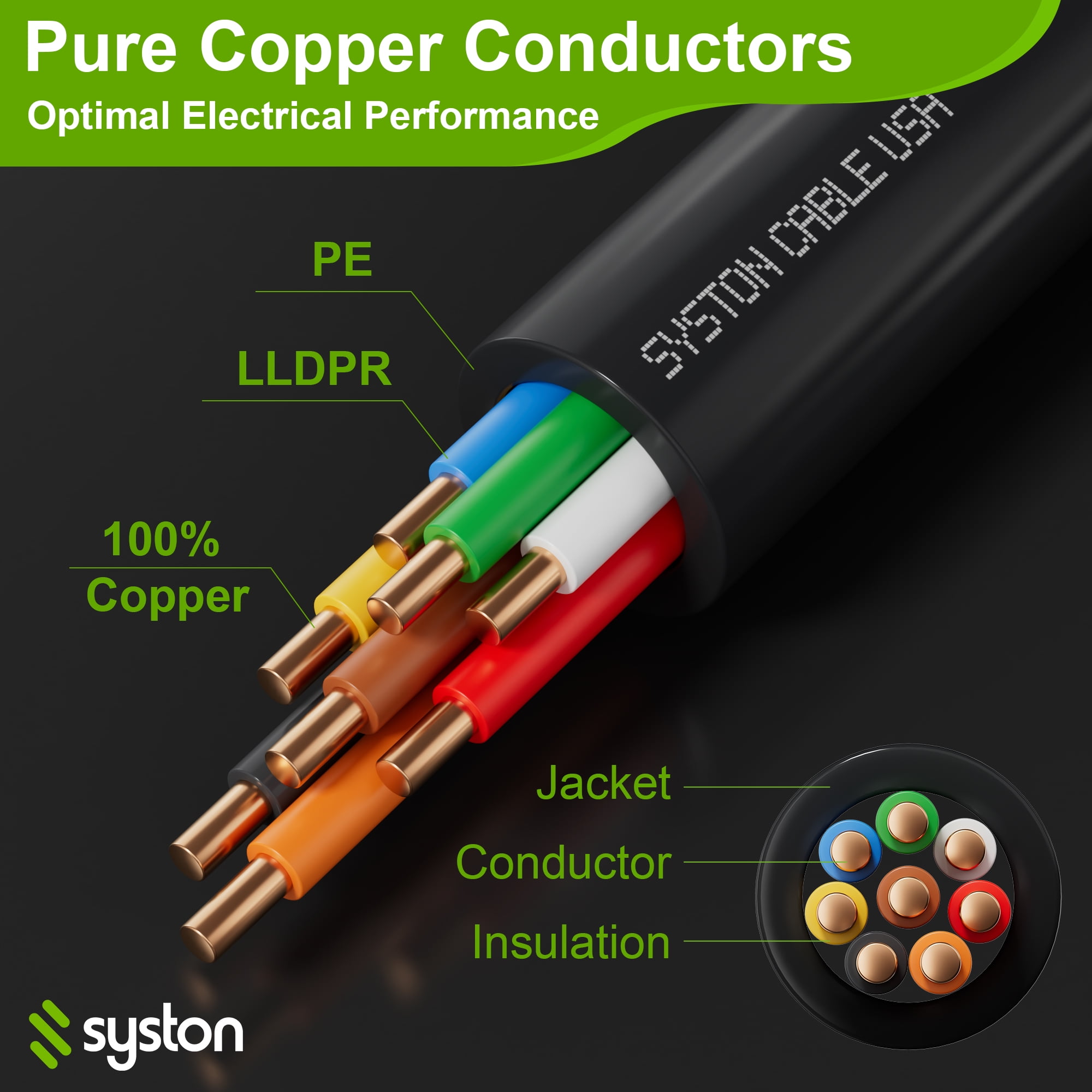 SYSTON 18/8 Solid Copper Sprinkler Wire, 18 Gauge 8 Conductors Irrigation Wire, Direct Burial UV Water Resistant PE Jacket for Underground Irrigation Systems, Field Central Control System