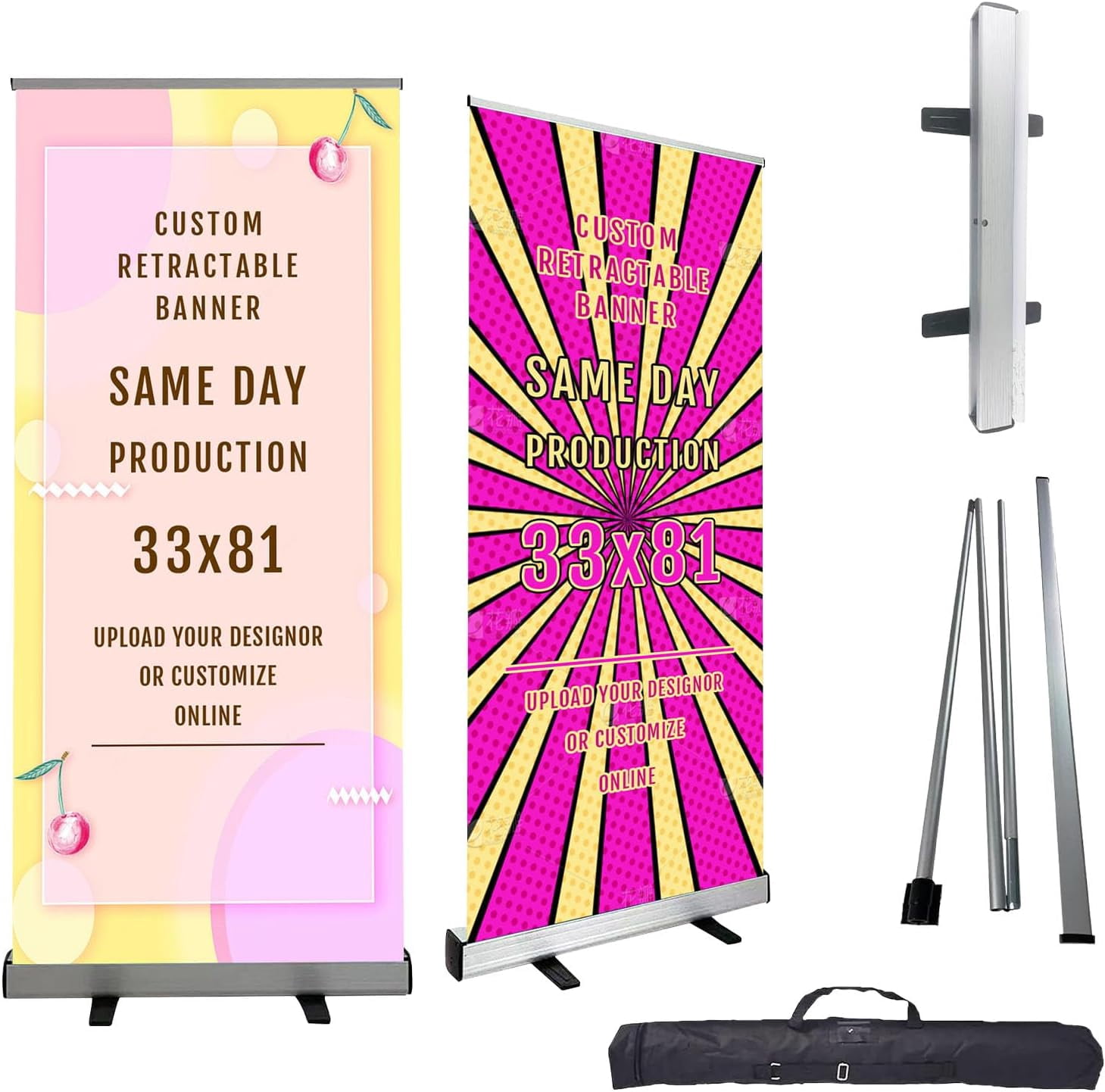 Custom Printed Retractable Banner with Stand, Banners & Signs Customize for Business, Custom Poster Wedding, and Trade Show 33" x 81"