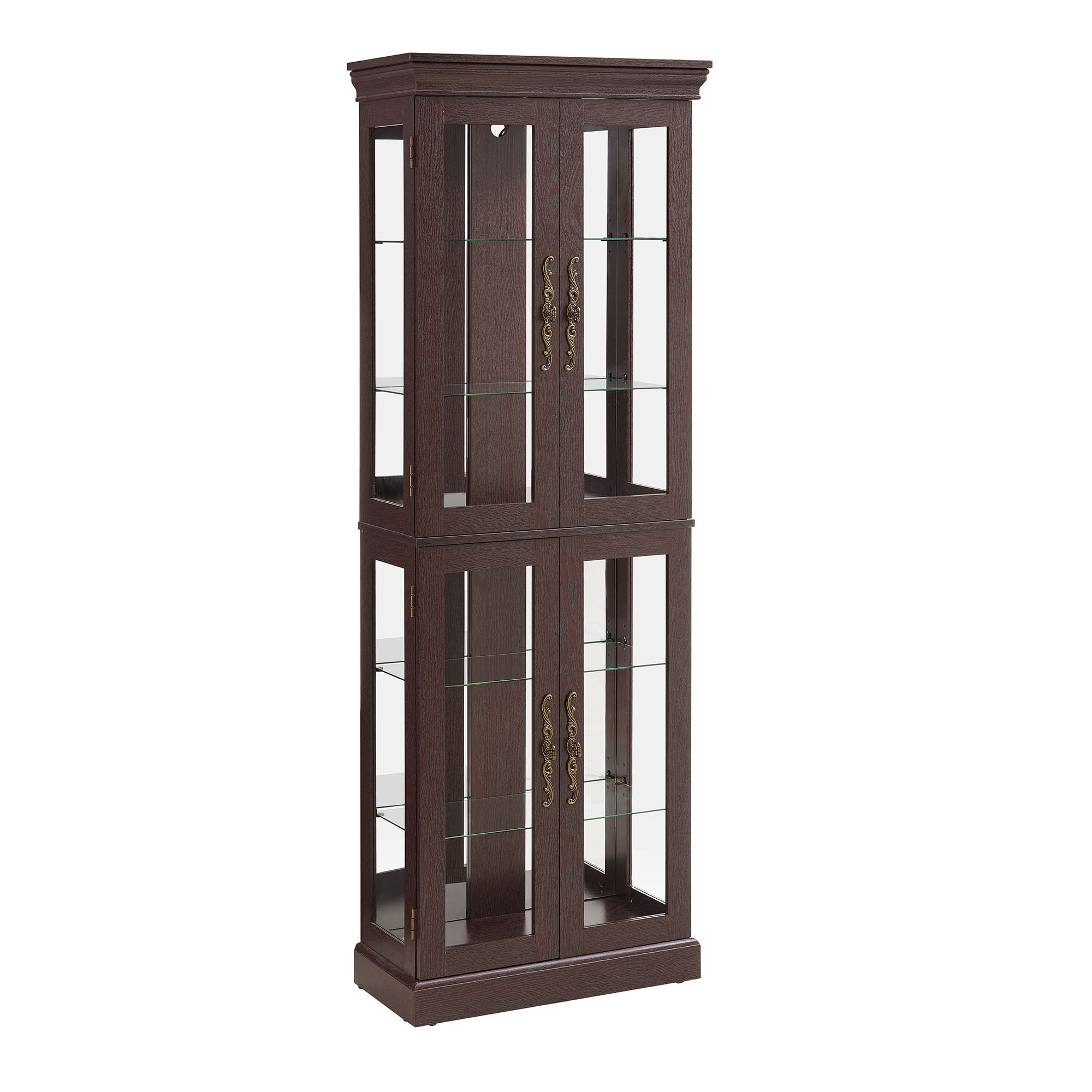S-Home Curio Storage Glass Display Cabinet with Adjustable Shelves, Wooden, 12" x 72" x 24"