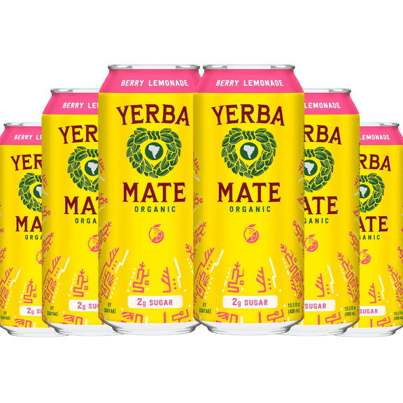 Guayakà Yerba Mate Berry Lemonade, Organic Yerba Mate Energy Drink, 15.5oz Cans, 6-Pack