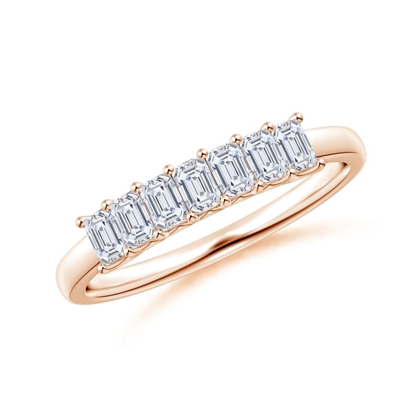 ANGARA Lab Grown Emerald-Cut Diamond Seven Stone Ring for Women in 14K Rose Gold (Size-3x2mm| Color-F-G| Clarity-VS) | April Birthstone, Anniversary, Jewelry Gift for Women | Lab-Grown Diamond Ring
