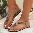 thumbnail image 5 of YgkuHd Women's Casual Bohemian Flat Sandals Thong Style Crisscross Woven Straps Openwork Metal Buckle Khaki,5.5, 5 of 8