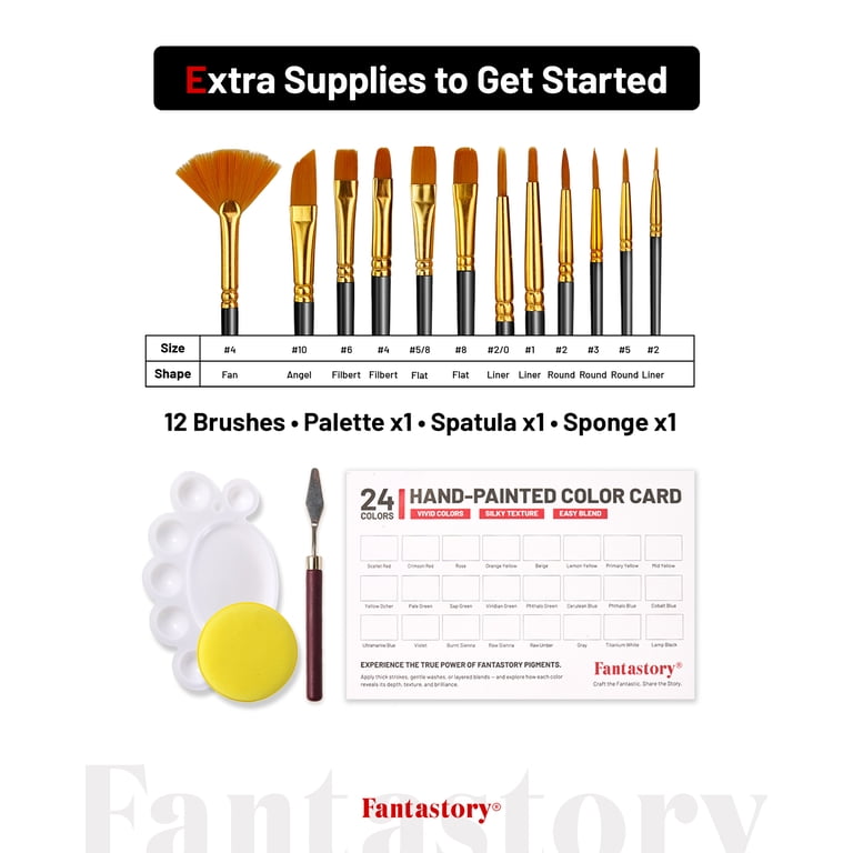 Fantastory Acrylic Paint Set, 24 Colors With 12 Brushes photo 5
