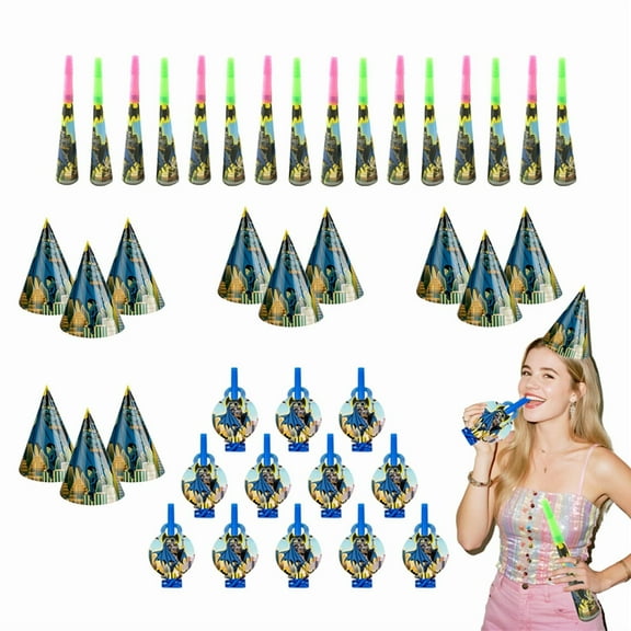 Batman Party Supplies, 36pcs Superhero Birthday Decorations - Black Birthday Hats, Blowers & Horns for Kids, Batman Theme Party Favors & Noisemakers
