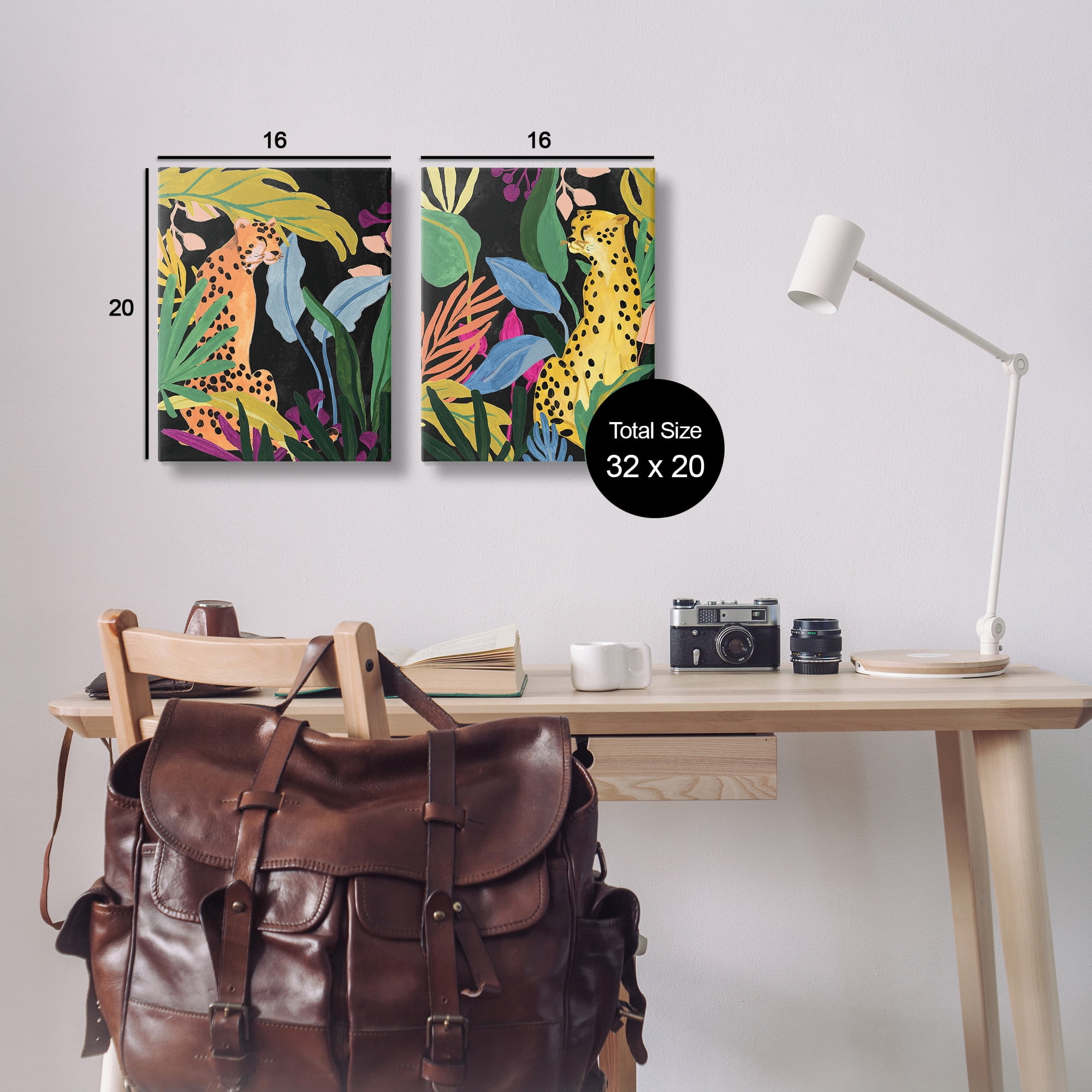 Stupell Industries Leopards & Tropical Leaves Animals & Insects Painting Gallery Wrapped Canvas Art Print Wall Art, 16 x 20, Set of 2
