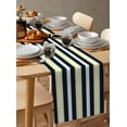 thumbnail image 6 of Yellow Navy Blue Striped Table Runner Cotton Linen 60 Inch Holiday Dresser Scarves, Neutral Minimalist Lines Tablerunner for Kitchen Coffee Dining Bedroom Living Room Dinner Scarf Décor 13''x60'', 6 of 9