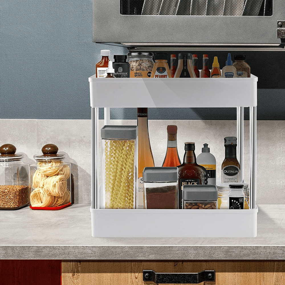 ideaglass Countertop Organizer, Cupboard Stand Spice Rack, 20 Cabinet  Pantry Shelf, Organization and Storage for Kitchen Bathroom, Metal Plate  Milky