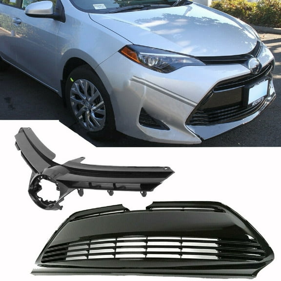 Grill Inserts 5311202730 5311102B00 Front Bumper Grille Fits for 2017 2018 2019 Toyota Corolla Base CE L LE XLE