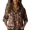 thumbnail image 4 of Bovemsi Casual Loose Tops Women's Cotton Shirt Printed Fashionable Button Up Top With Seven Quarter Sleeves Work Shirts, 4 of 4